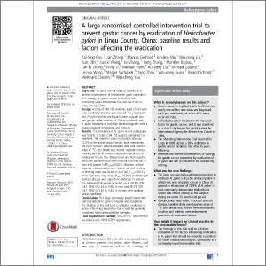 A Large Randomised Controlled Intervention Trial To Prevent Gastric Cancer By Eradication Of Helicobacter Pylori In Linqu County